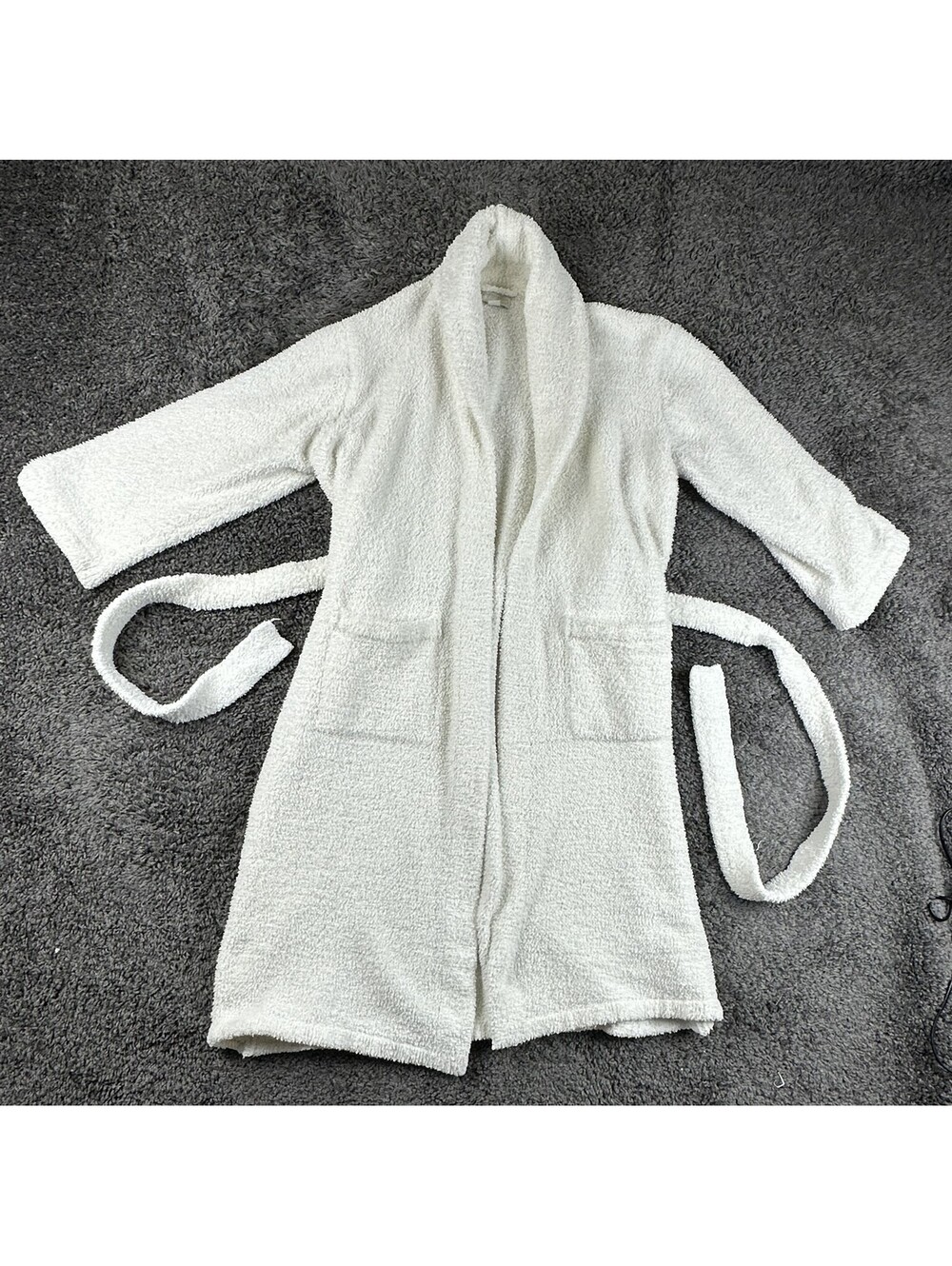Barefoot Dreams CozyChic Adult Robe Cream White Size 1 S/M Plush Belted Pockets
